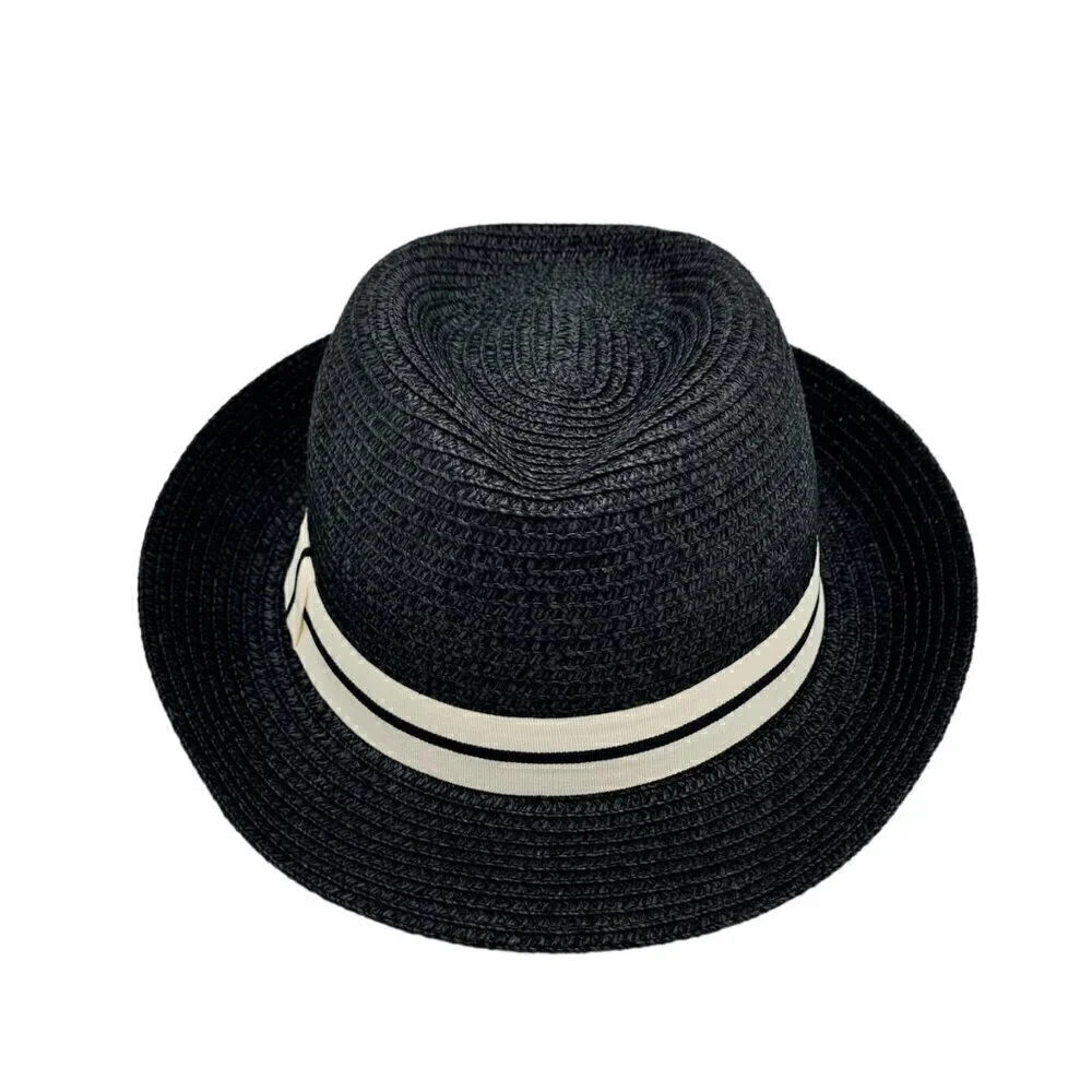 NWT Magid Hats Fedora Hat Black Straw White Ribbon Panama
